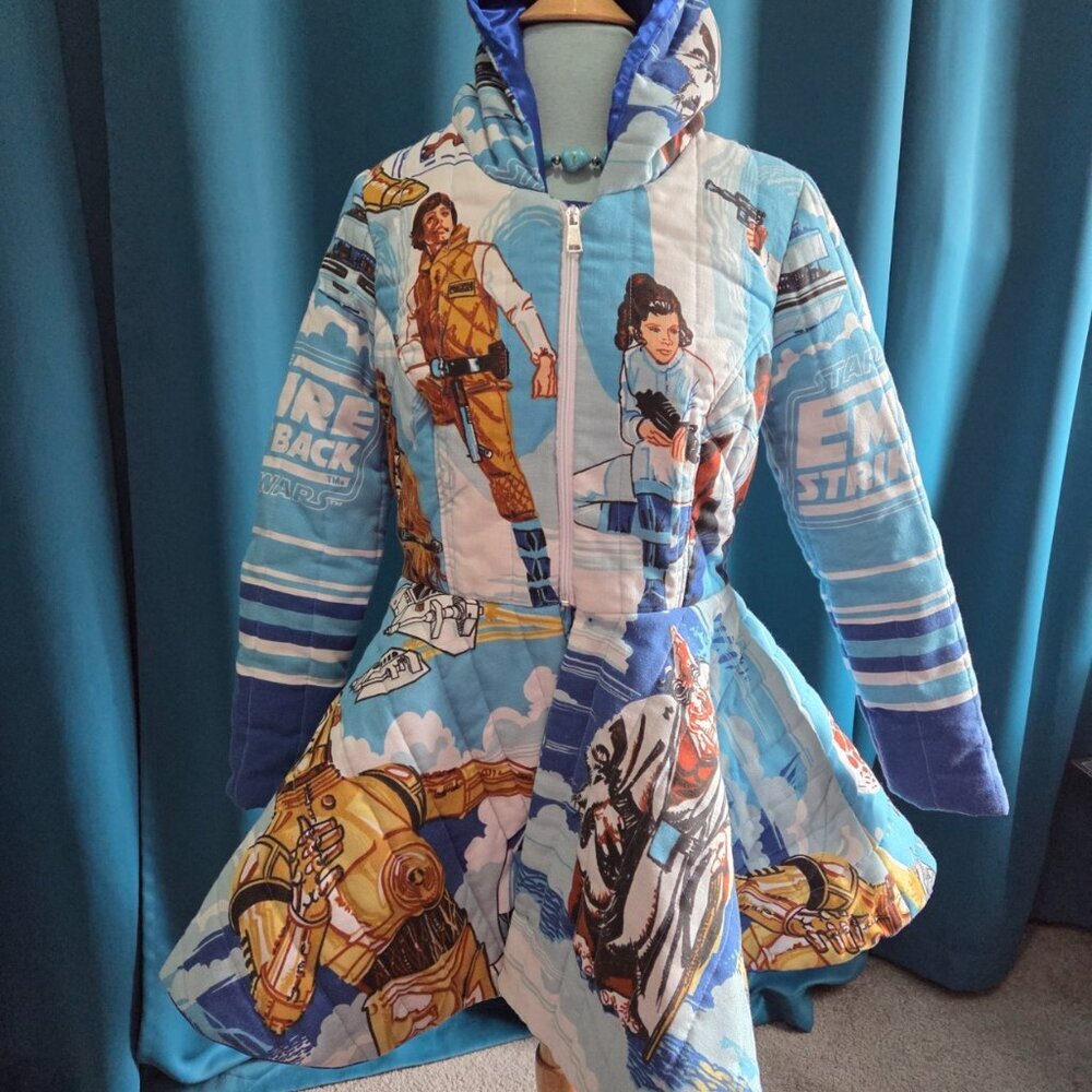 One-of-a-Kind VINTAGE EMPIRE STRIKES BACK Star Wars Custom quilt Jacket XS/S - Picture 4 of 16